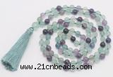 GMN810 Hand-knotted 8mm, 10mm fluorite 108 beads mala necklace with tassel