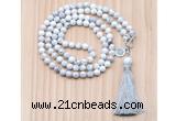 GMN8200 18 - 36 inches 8mm white howlite 54, 108 beads mala necklace with tassel