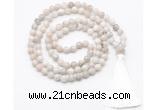 GMN8405 8mm, 10mm white crazy agate 27, 54, 108 beads mala necklace with tassel
