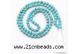 GMN8411 8mm, 10mm blue howlite 27, 54, 108 beads mala necklace with tassel