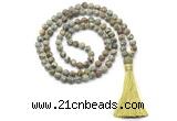 GMN8428 8mm, 10mm matte rhyolite 27, 54, 108 beads mala necklace with tassel