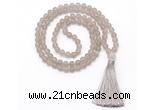GMN8442 8mm, 10mm matte grey agate 27, 54, 108 beads mala necklace with tassel