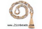 GMN8447 8mm, 10mm matte fossil coral 27, 54, 108 beads mala necklace with tassel