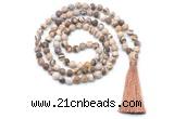 GMN8451 8mm, 10mm matte zebra jasper 27, 54, 108 beads mala necklace with tassel