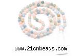 GMN8467 8mm, 10mm morganite 27, 54, 108 beads mala necklace with tassel