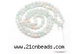 GMN8492 8mm, 10mm sea blue banded agate 27, 54, 108 beads mala necklace with tassel
