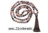 GMN8516 8mm, 10mm rhodonite 27, 54, 108 beads mala necklace with tassel