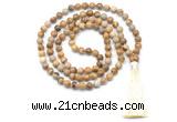 GMN8522 8mm, 10mm picture jasper 27, 54, 108 beads mala necklace with tassel