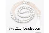 GMN8559 8mm, 10mm matte rose quartz & matte white howlite 108 beads mala necklace with tassel
