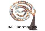 GMN8568 8mm, 10mm matte mixed amazonite & jasper 108 beads mala necklace with tassel