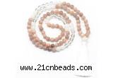GMN8584 8mm, 10mm sunstone, white crystal & white jade 108 beads mala necklace with tassel