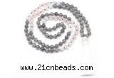 GMN8585 8mm, 10mm labradorite, rose quartz & white moonstone 108 beads mala necklace with tassel