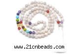 GMN8619 Hand-knotted 7 Chakra 8mm, 10mm white crazy lace agate 108 beads mala necklace with tassel