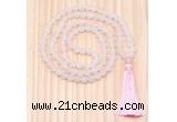 GMN8701 Hand-Knotted 8mm, 10mm Matte Rose Quartz 108 Beads Mala Necklace