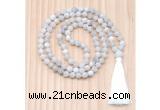 GMN8709 Hand-Knotted 8mm, 10mm Matte White Crazy Agate 108 Beads Mala Necklace