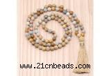 GMN8712 Hand-Knotted 8mm, 10mm Matte Fossil coral 108 Beads Mala Necklace