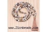 GMN8716 Hand-Knotted 8mm, 10mm Matte Zebra Jasper 108 Beads Mala Necklace