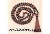 GMN8723 Hand-Knotted 8mm, 10mm Matte Red Tiger Eye 108 Beads Mala Necklace