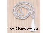 GMN8815 Hand-Knotted 8mm, 10mm White Crazy Agate 108 Beads Mala Necklace