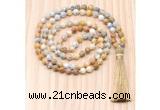 GMN8816 Hand-Knotted 8mm, 10mm Yellow Crazy Agate 108 Beads Mala Necklace