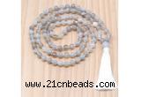 GMN8817 Hand-Knotted 8mm, 10mm Grey Banded Agate 108 Beads Mala Necklace