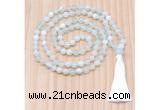 GMN8818 Hand-Knotted 8mm, 10mm Sea Blue Banded Agate 108 Beads Mala Necklace