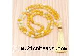 GMN8819 Hand-Knotted 8mm, 10mm Yellow Banded Agate 108 Beads Mala Necklace