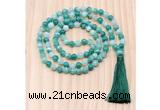 GMN8822 Hand-Knotted 8mm, 10mm Green Banded Agate 108 Beads Mala Necklace