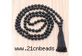 GMN8826 Hand-Knotted 8mm, 10mm Black Onyx 108 Beads Mala Necklace