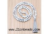 GMN8838 Hand-Knotted 8mm, 10mm White howlite 108 Beads Mala Necklace