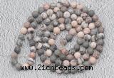 GMN908 Hand-knotted 8mm, 10mm matte pink zebra jasper 108 beads mala necklaces