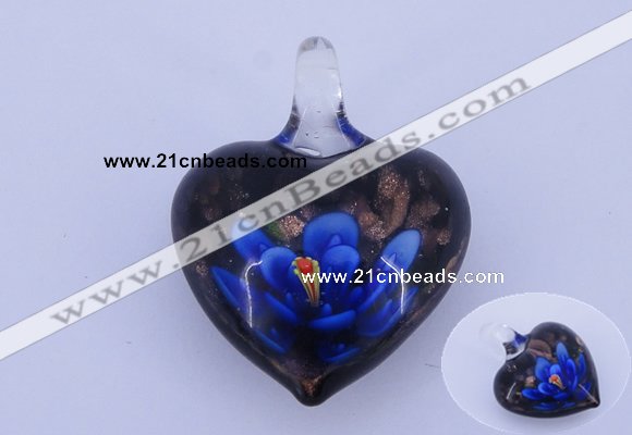 LP01 16*30*38mm heart inner flower lampwork glass pendants