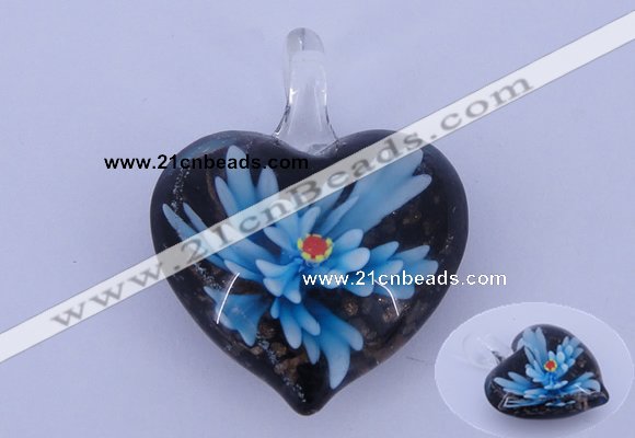 LP03 16*32*40mm heart inner flower lampwork glass pendants