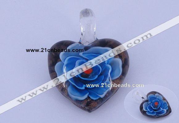 LP04 16*30*38mm heart inner flower lampwork glass pendants