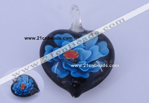 LP05 15*28*40mm heart inner flower lampwork glass pendants
