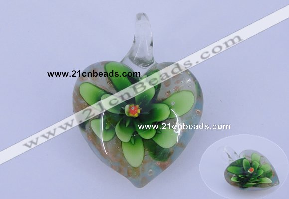 LP06 15*30*40mm heart inner flower lampwork glass pendants