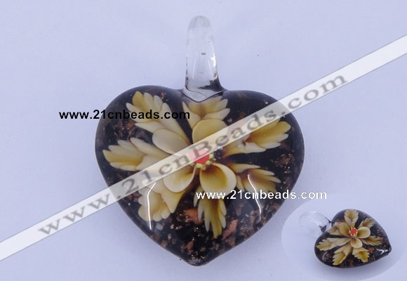LP07 15*32*41mm heart inner flower lampwork glass pendants