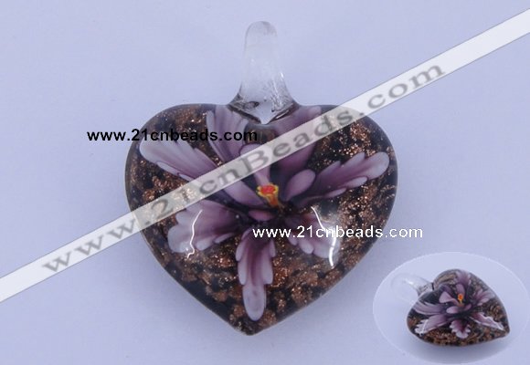 LP08 16*32*40mm heart inner flower lampwork glass pendants