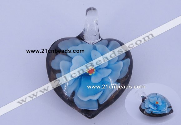 LP09 16*30*40mm heart inner flower lampwork glass pendants