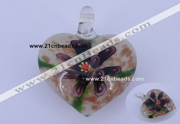 LP10 16*32*38mm heart inner flower lampwork glass pendants