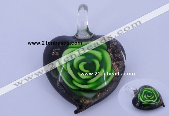 LP11 14*35*45mm heart inner flower lampwork glass pendants