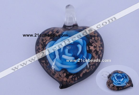 LP14 15*38*48mm heart inner flower lampwork glass pendants