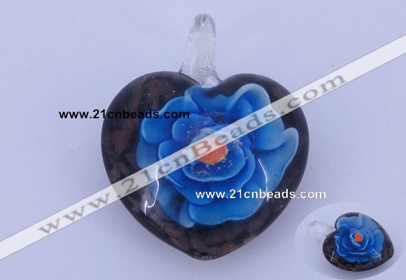 LP15 15*30*38mm heart inner flower lampwork glass pendants