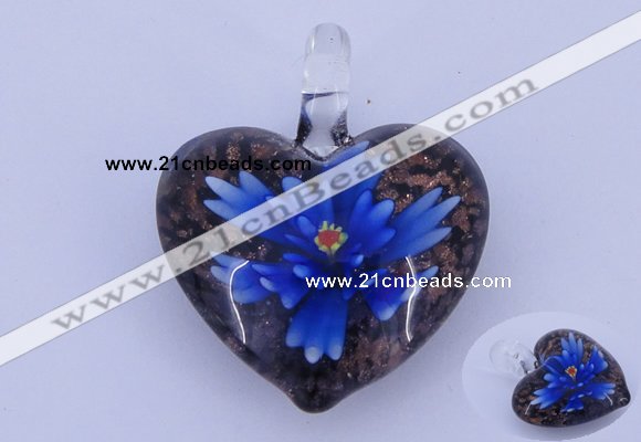 LP16 15*32*38mm heart inner flower lampwork glass pendants