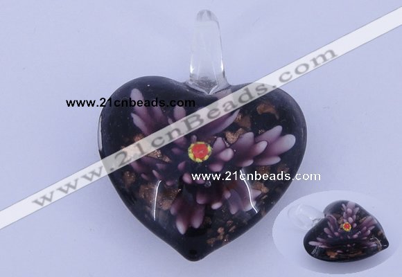 LP17 16*33*42mm heart inner flower lampwork glass pendants