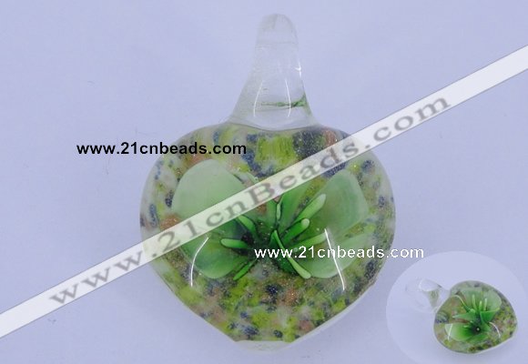 LP18 18*30*40mm heart inner flower lampwork glass pendants