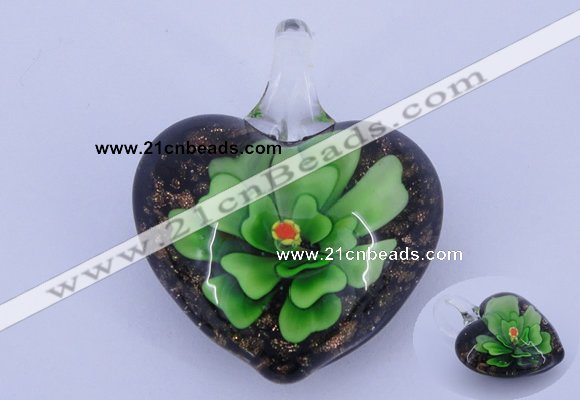 LP19 18*32*39mm heart inner flower lampwork glass pendants