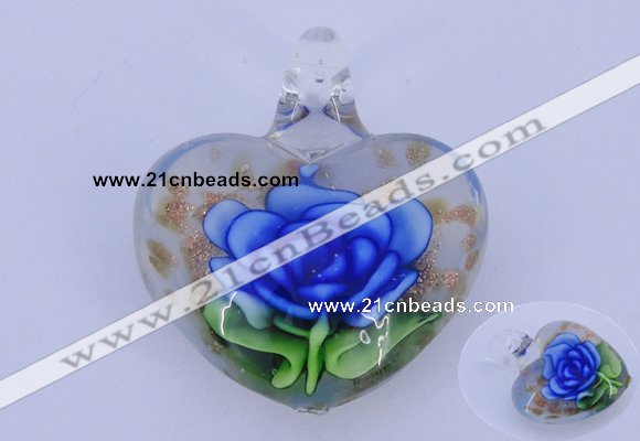 LP20 16*35*40mm heart inner flower lampwork glass pendants