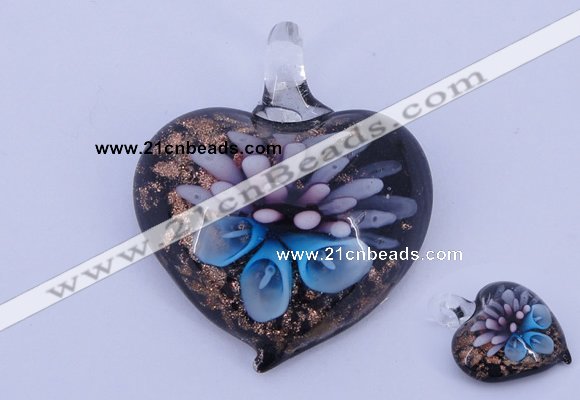 LP21 14*36*42mm heart inner flower lampwork glass pendants