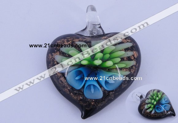 LP22 15*36*44mm heart inner flower lampwork glass pendants